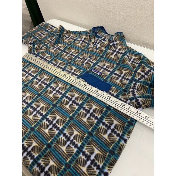 Patagonia Teal Blue White Brown Geometric Snap Fleece Pullover - Picture 6 of 8